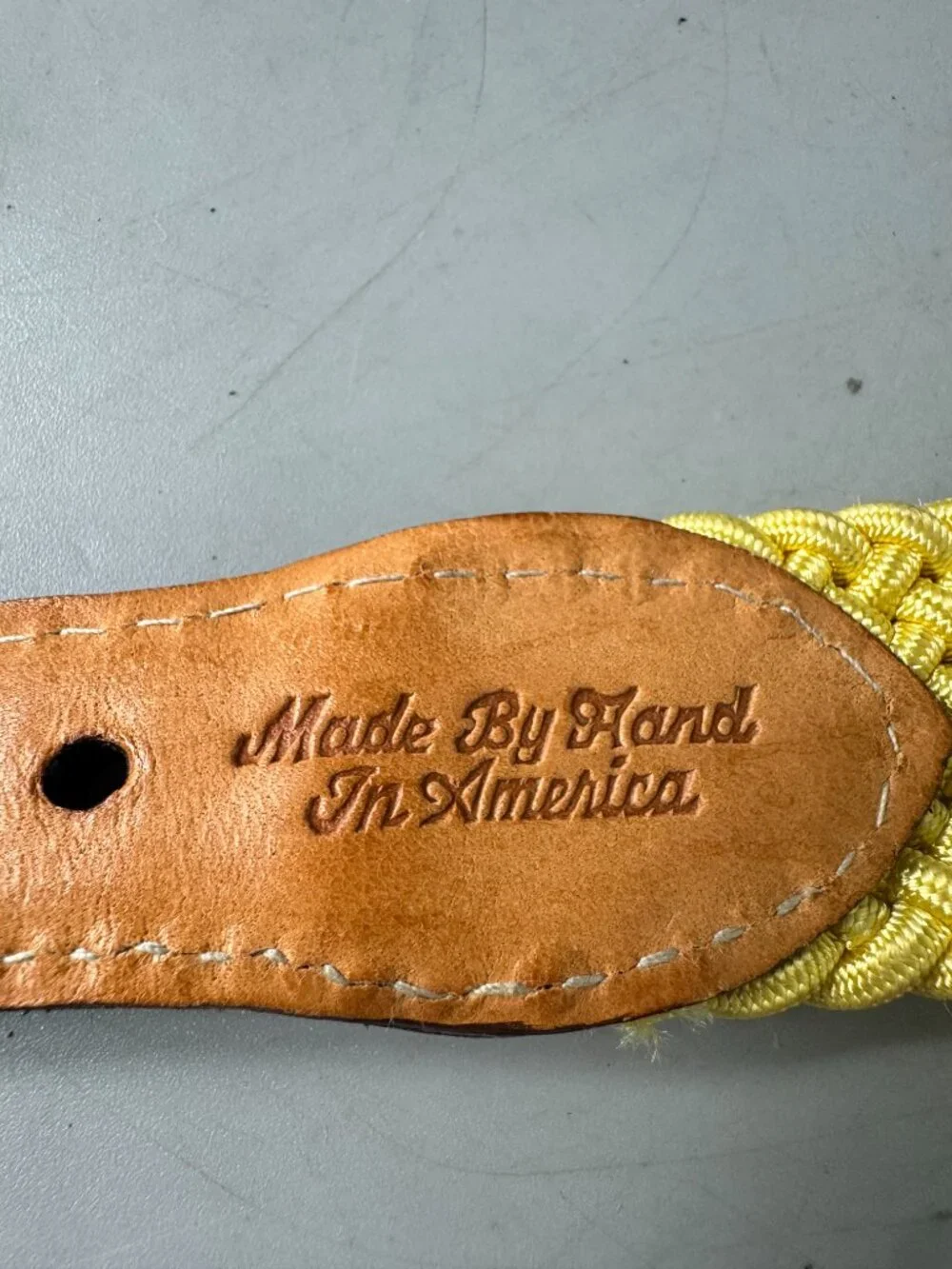 Martin Dingman Yellow Woven Brown Leather Belt Size 95/38